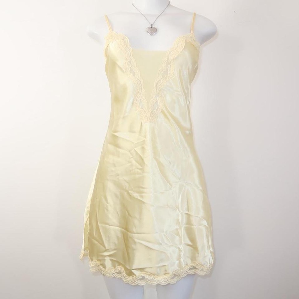 yellow satin lace slip dress mini coquette y2k lingerie